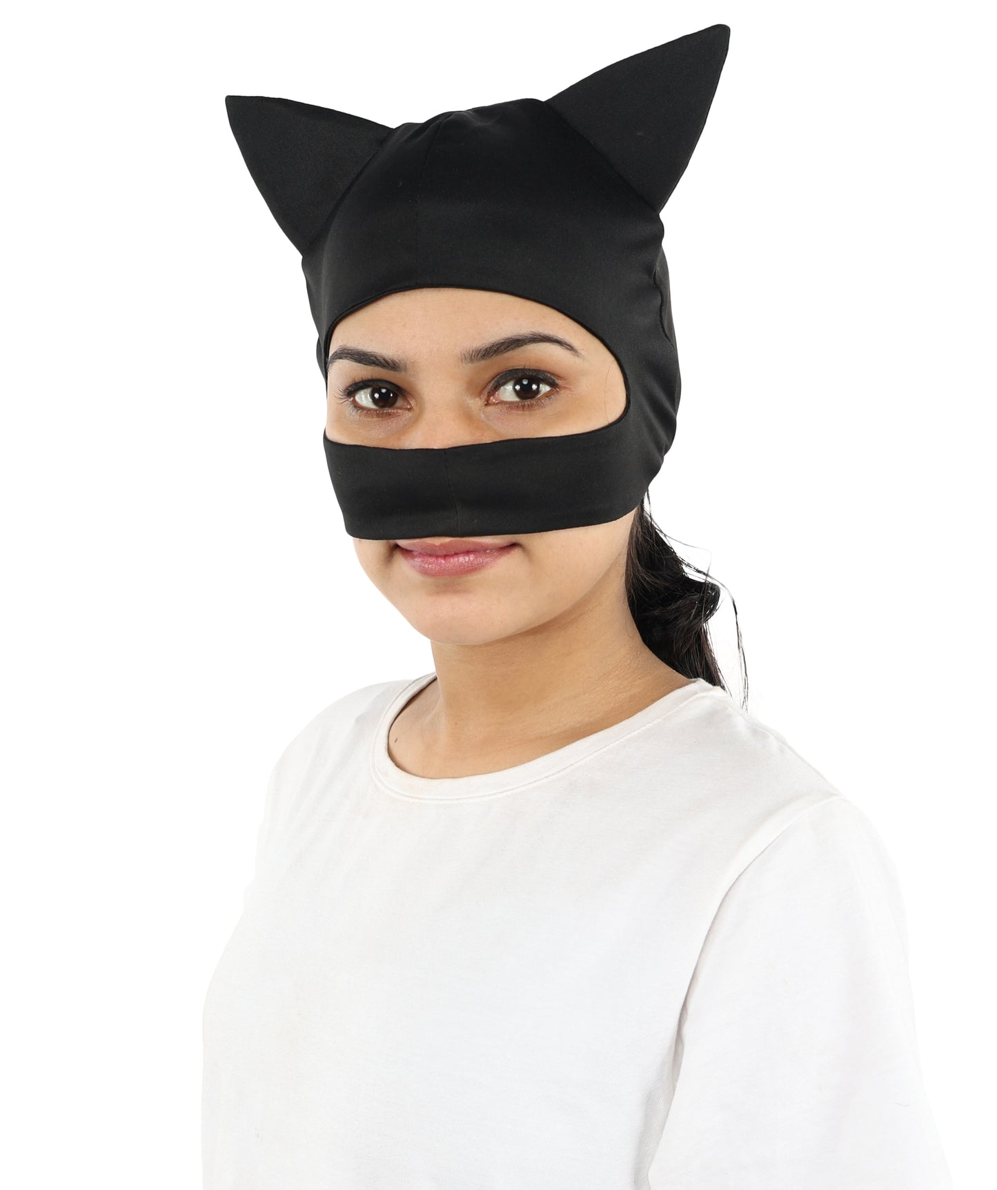HPO Women’s Black Hero Costume Mask – Soft Fabric Formed Face Cover with Defined Eye Shape | Cosplay Party & Halloween Outfit