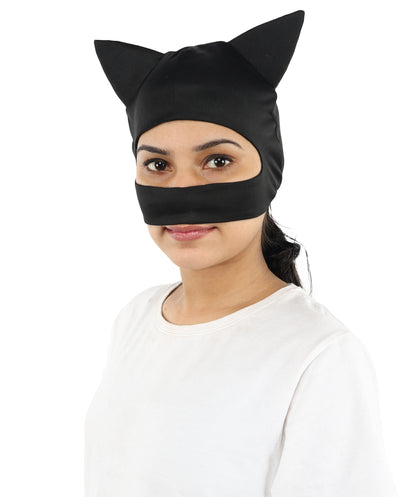 HPO Women’s Black Hero Costume Mask – Soft Fabric Formed Face Cover with Defined Eye Shape | Cosplay Party & Halloween Outfit