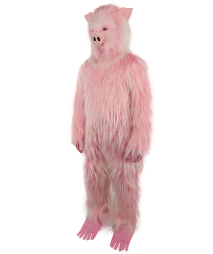 HPO Adult White & Pink Animal Fur Monster Bundle Costume & Mask Set – Full Body Suit with 13 Inch Head Mask for Adults | Funny Furry Pig-Inspired Outfit for Cosplay, Theatre & Halloween Party Events