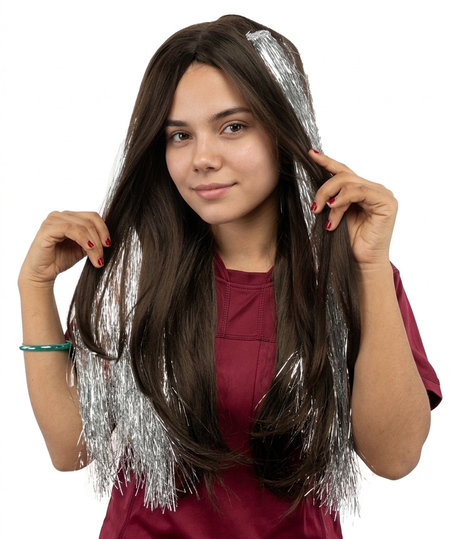 HPO Women's Glittering Rhinestone Extension | Shimmering silver crystal hue, create of synthetic fiber and glass, long tassel texture, clip-in base | Party, Halloween, theater, drag, performance, costume events