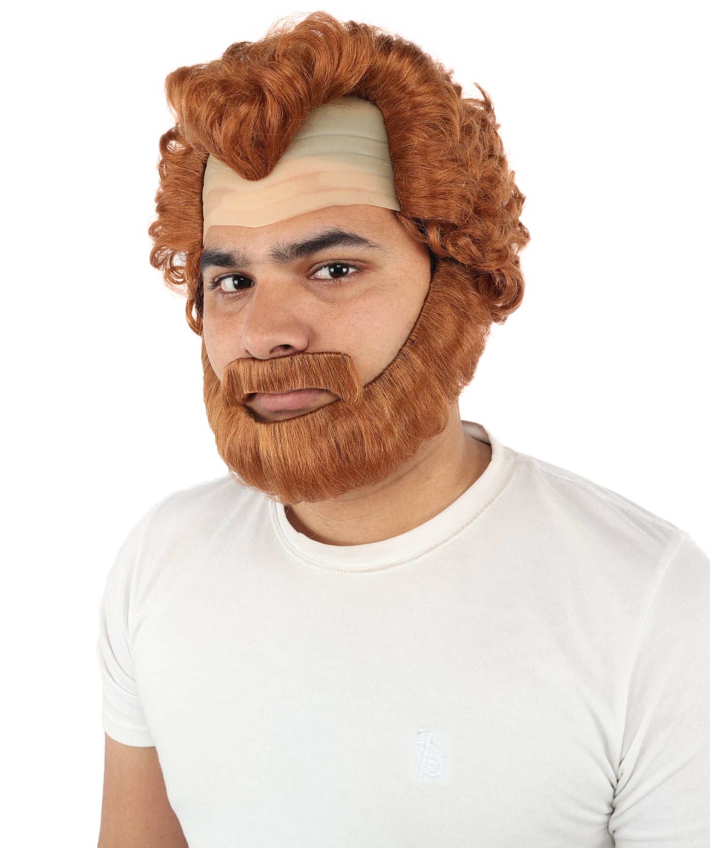 HPO Men’s Short Brown Curly Wig Beard & Mustache Set – Messy Sleepy Style Wig with Natural Afro Curls | Animated Movie-Inspired for Halloween & Cosplay Characters