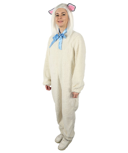 HPO Unisex White Long Lamb Wig and Costume | Suitable for Halloween | Flame-retardant Synthetic Fabric