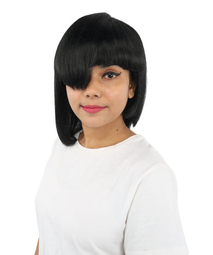 HPO Adult Women's Asymmetrical Bangs Bob Wig | Multiple Color Options | Create of synthetic fiber, sleek straight volume, breathable capless base | Party, Halloween, theater, drag, performance, costume events