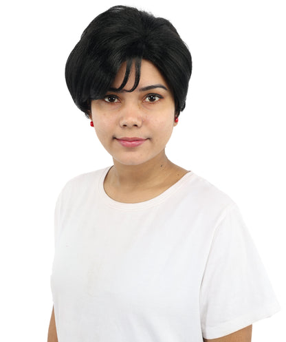 HPO Women’s Short Black Wig | 10 Inch, Sleek and Smooth Bob Hairpiece | Ideal for Cosplay, Costume, and Themed Events