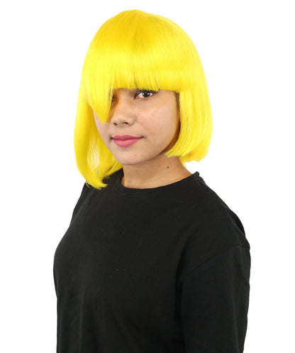 HPO Adult Women's Asymmetrical Bangs Bob Wig | Multiple Color Options | Create of synthetic fiber, sleek straight volume, breathable capless base | Party, Halloween, theater, drag, performance, costume events