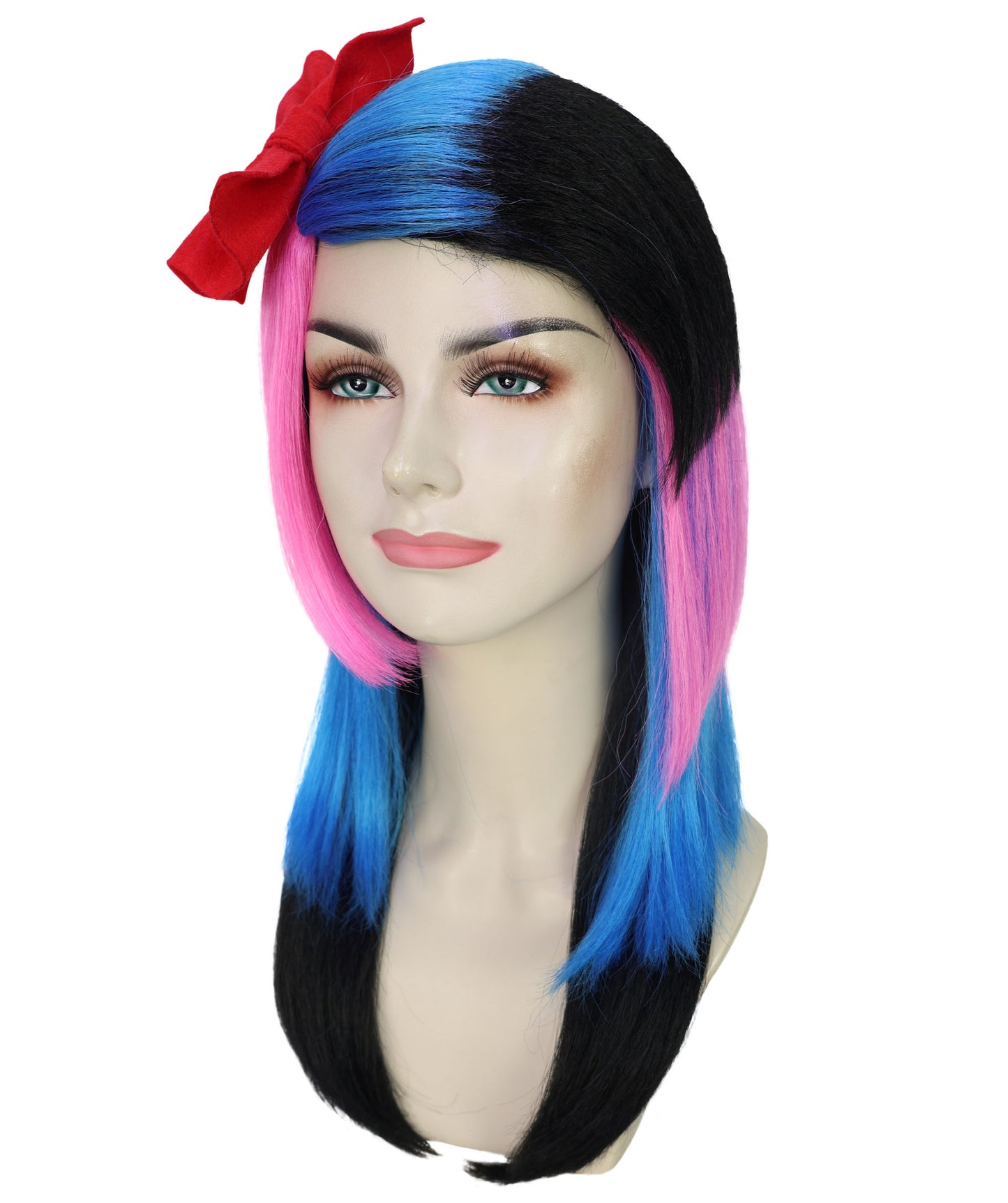 HPO Adult Women’s Elegant Long Multicolor Wig with Highlights and Curtain Bangs | Natural Straight Style | Ideal for Halloween | Breathable Capless Cap