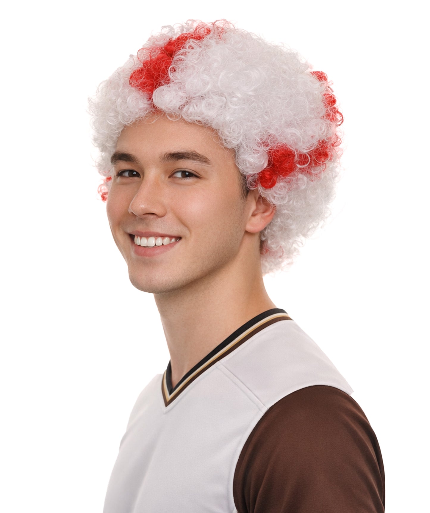 England Sport Afro Fun Wig | Red White Jumbo Wig