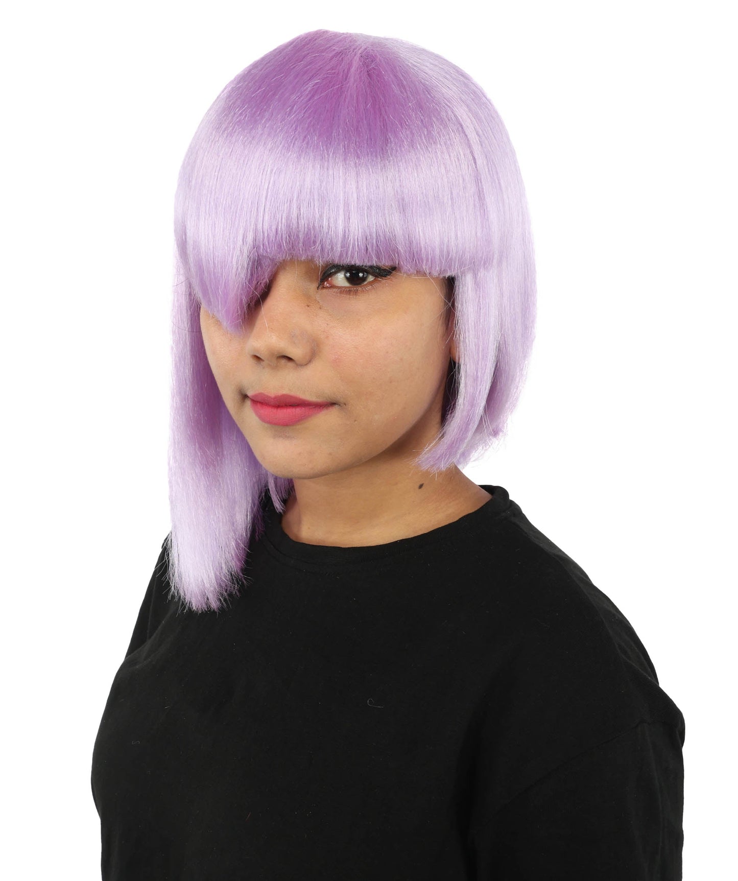 HPO Adult Women's Asymmetrical Bangs Bob Wig | Multiple Color Options | Create of synthetic fiber, sleek straight volume, breathable capless base | Party, Halloween, theater, drag, performance, costume events