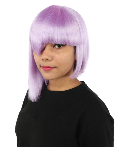HPO Adult Women's Asymmetrical Bangs Bob Wig | Multiple Color Options | Create of synthetic fiber, sleek straight volume, breathable capless base | Party, Halloween, theater, drag, performance, costume events