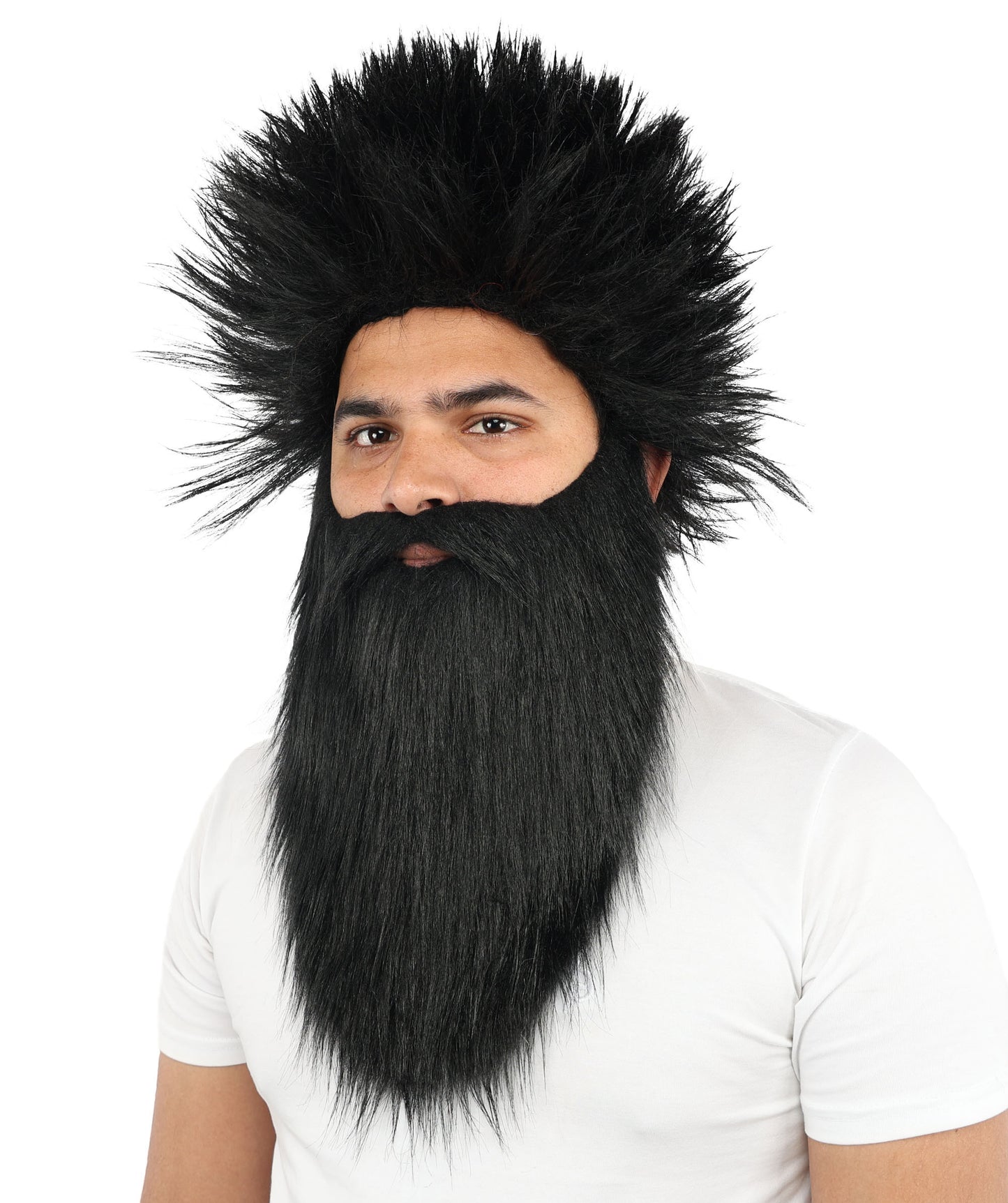 HPO Giant Wildman Wig Beard & Mustache Set | Black Frizzy Voluminous Hair Medium Facial Hair | Party Halloween Cosplay Theater Drag Performance Costume Events
