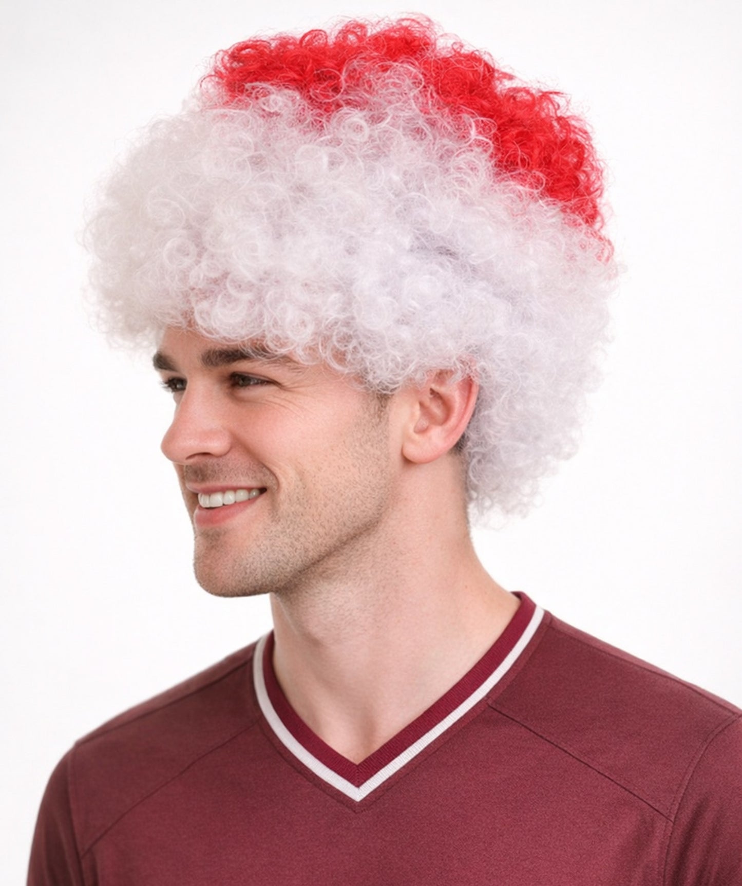 Japan Sport Afro Fun Wig | Jumbo White Red Wig