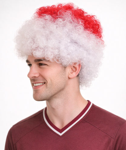 Japan Sport Afro Fun Wig | Jumbo White Red Wig