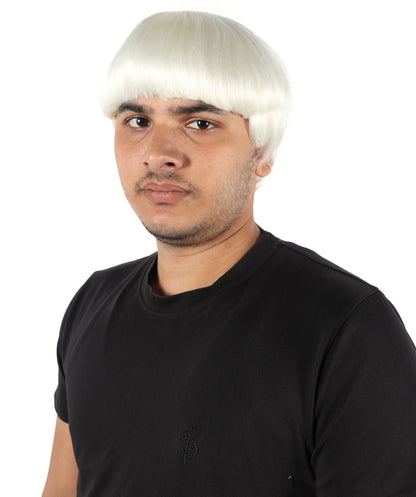 HPO Men's 9" Inch Short Length Halloween Classic Moe Retro Bowl Cut Costume Wig, Multiple Color Synthetic Soft Fiber Hair, Perfect for your next Festival