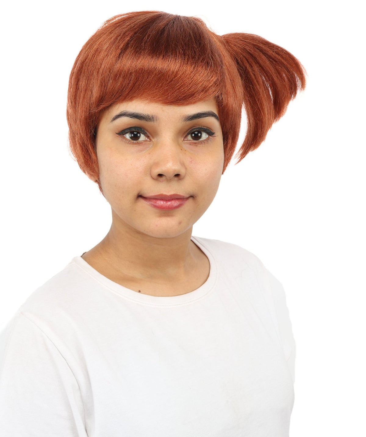 HPO Adult Women's Anime Trainer Character Wig | Vibrant hue multicolor options, create of synthetic fiber, short choppy bob with high side ponytail, breathable base | Cosplay, Halloween, theater, party, performance, costume events