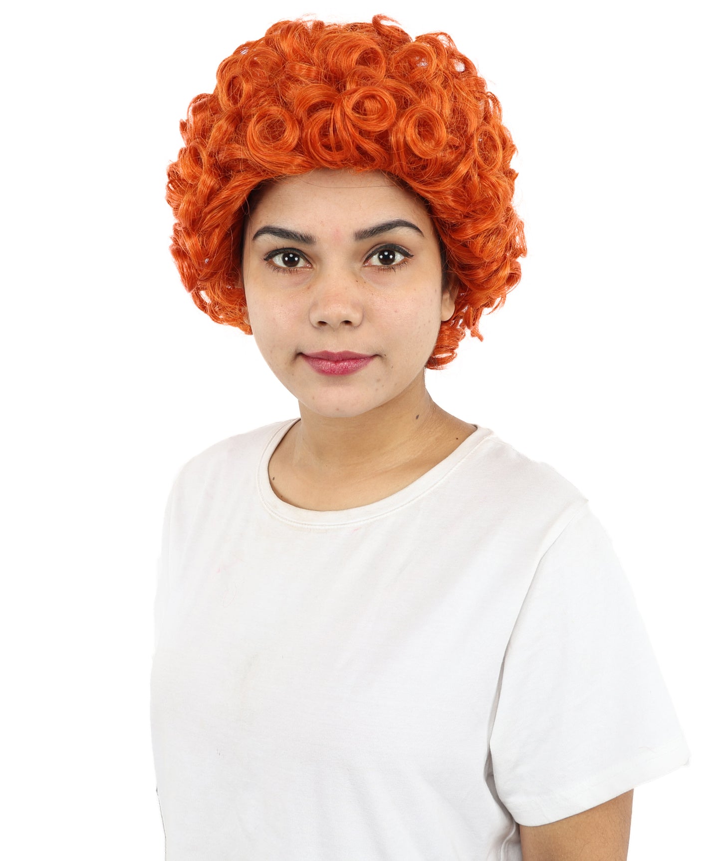 HPO Women's Copper Red Afro Wig – 11 Inch Tight Curls with Capless Cap | Synthetic Curly Hairpiece for Halloween, Disco, Clown, Cosplay & Pride Events