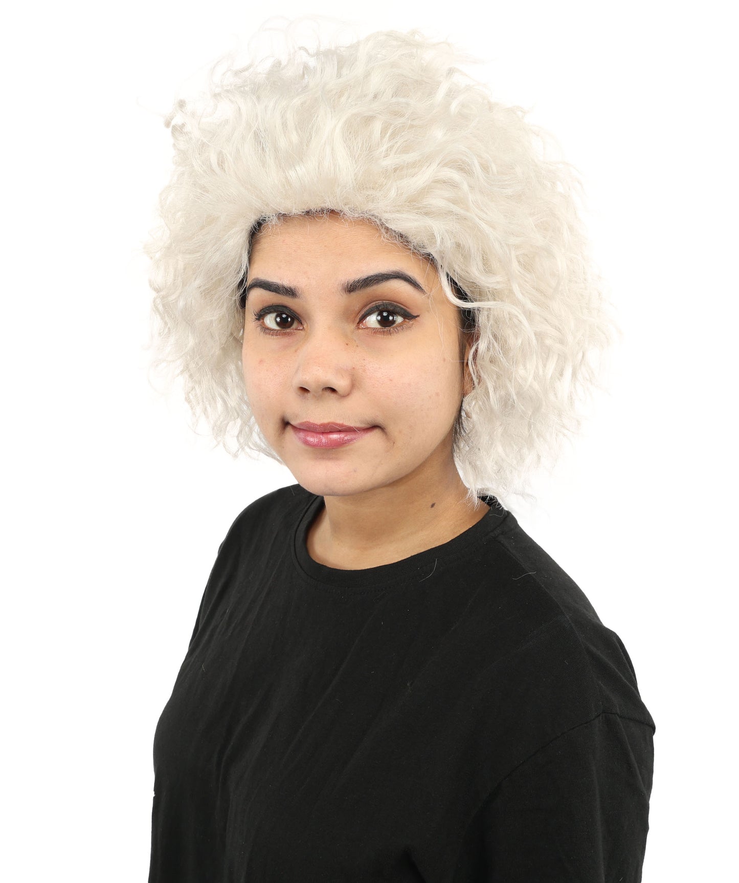 HPO Women’s 15-Inch White Curly Wig | Wavy Voluminous Style | Idal for Costume, Cosplay, and Themed Events