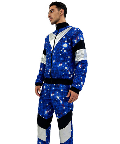 HPO Men's Space Print Tracksuit | Multicolor soft uniform construction featuring a starry top and matching pants | Ideal for party, Halloween, cosplay, theater, drag, performance, costume events