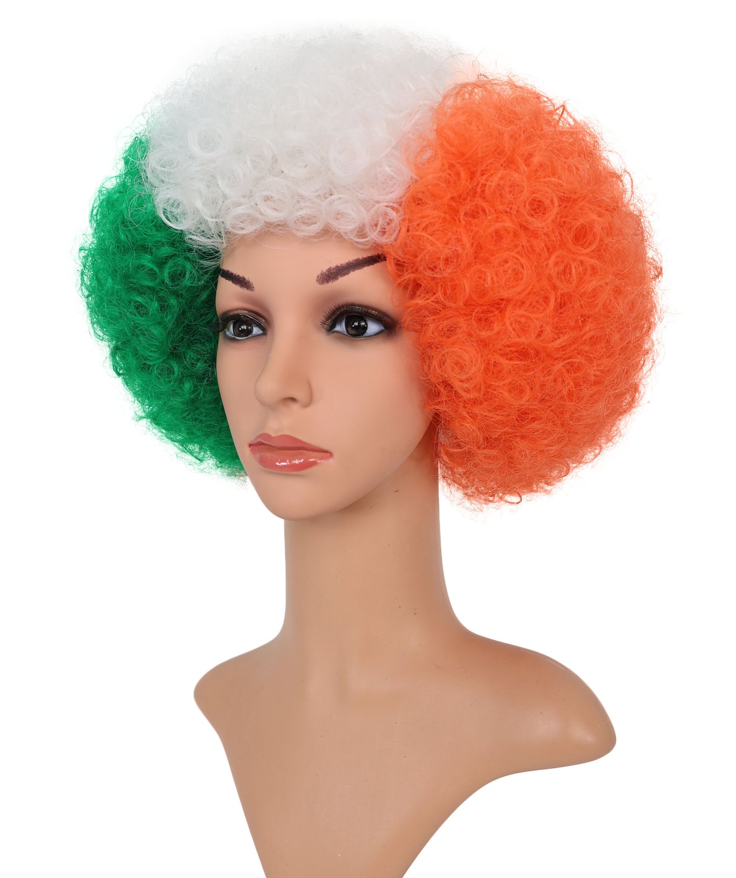 HPO Unisex Ireland Clown Wig – Green, White, and Orange Afro Flag Wig | Fun Sports Fan Wig for Matches, National Celebrations & Themed Parties "