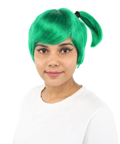 HPO Adult Women's Anime Trainer Character Wig | Vibrant hue multicolor options, create of synthetic fiber, short choppy bob with high side ponytail, breathable base | Cosplay, Halloween, theater, party, performance, costume events