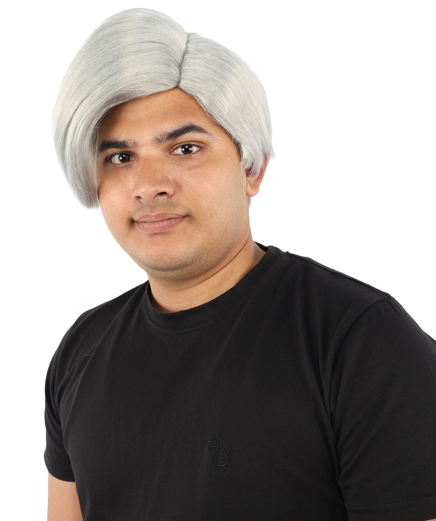 HPO Adult Men's Short Black Side Swept Wig | Thick Layered Bangs with Natural Texture,  Adjustable Cap | Halloween, Themed Party, Stage Performance & Roleplay