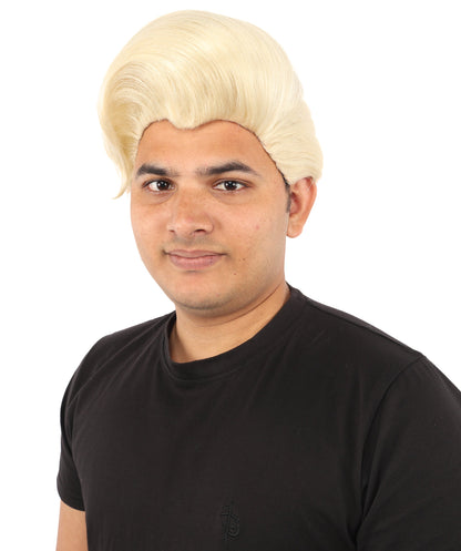 HPO Adult & Teen Men's Sleek Updo Theatrical Wig | Icy silver tone, create of synthetic fiber, striking swept front volume, breathable base | Party, Halloween, theater, drag, performance, costume events