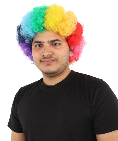 HPO Unisex Rainbow Afro Clown Wig | Multicolor Hairpiece with Standard Cap Design | Suitable for Cosplay, Parties, and Themed Events