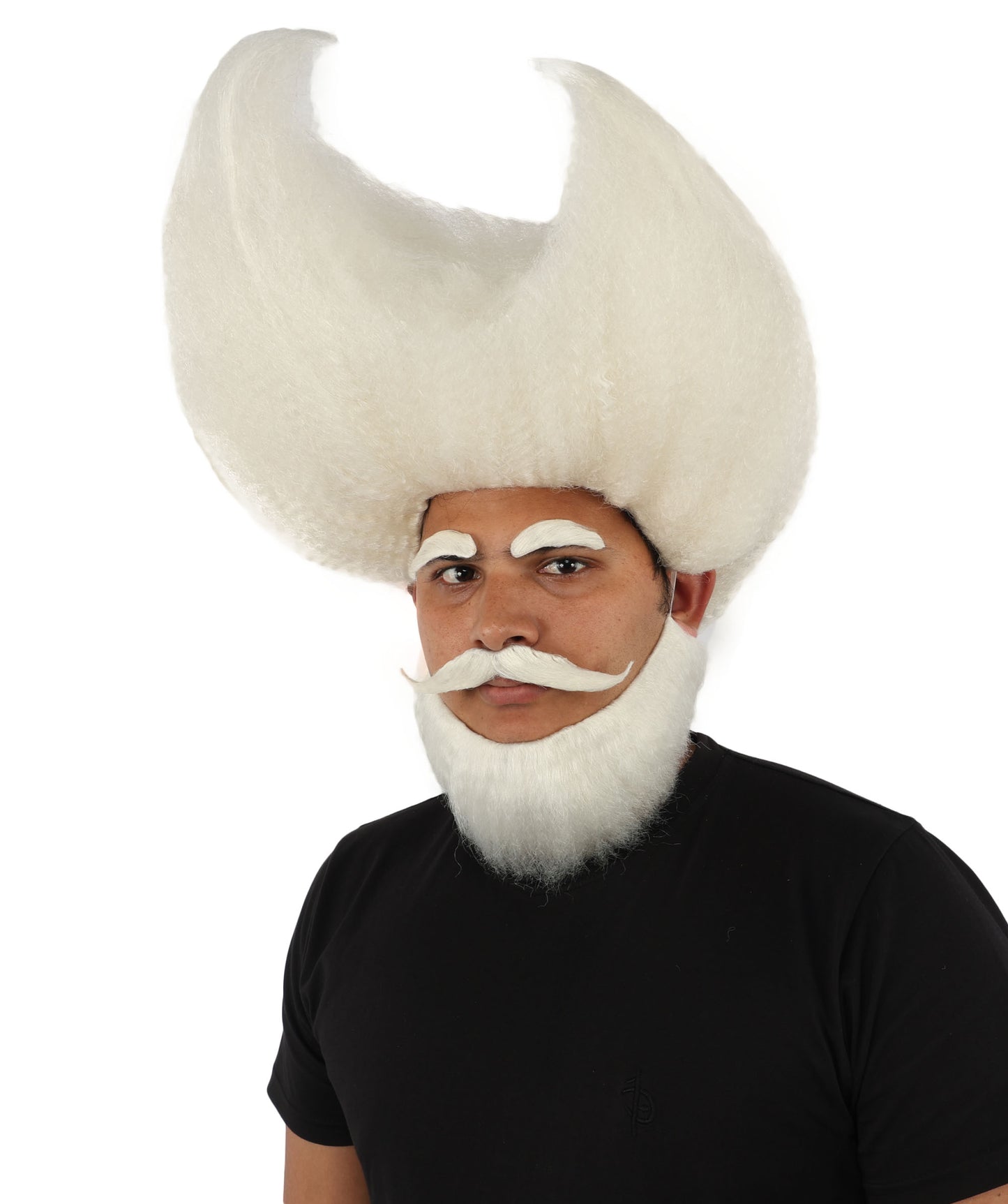 HPO Men's Crescent Fantasy Wig Beard Mustache & Eyebrow Set | Massive structural moon shape with matching facial hair and capless construction | Essential for theatrical stage drag performance costume events and party
