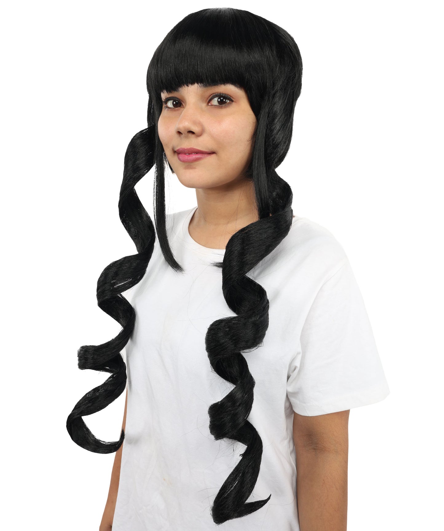 HPO Women's Spiral Curl Black Double Ponytails Wig | Long Synthetic Hairpiece with Twisted Ponytails | Cosplay, Parties, Stage Performances