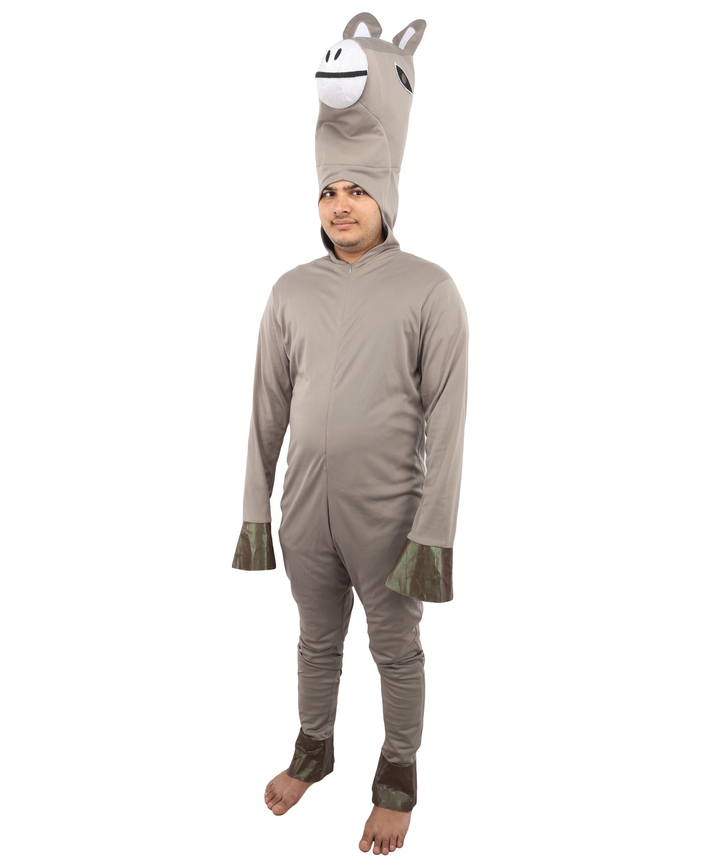 HPO Men's Hooded Donkey Costume| Gray Animal Jumpsuit for Halloween