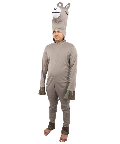 HPO Men's Hooded Donkey Costume| Gray Animal Jumpsuit for Halloween