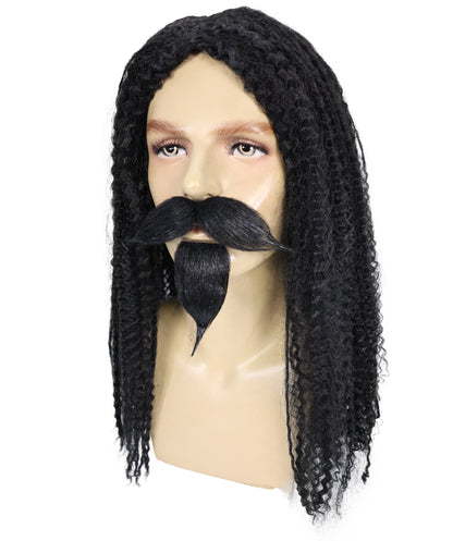 HPO Men's Black curly Musketeer Wig | Halloween Wig | Flame-retardant Synthetic Fiber