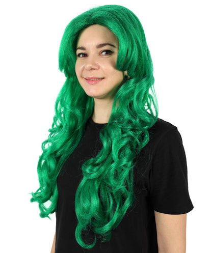 HPO Women’s 60cm Extra Long Wavy Green Wig | Mermaid-Inspired Fantasy Wig for Costume, Anime, and Themed Events