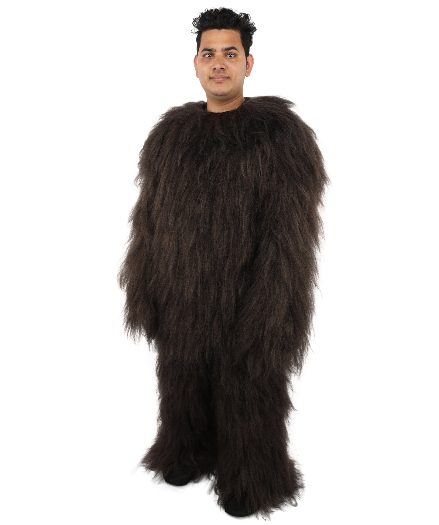 HPO Adult Men's Goat Fur Costume Bundle & Mask Set – Dark Brown Full Body Animal Outfit for Halloween and Cosplay  | Flame-Retardant Synthetic Fiber