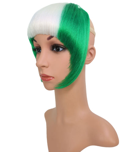 HPO Women's Short Straight Nigeria Flag Wig – Green & White Fringe Style | Ideal for Sports Fans & National Celebrations