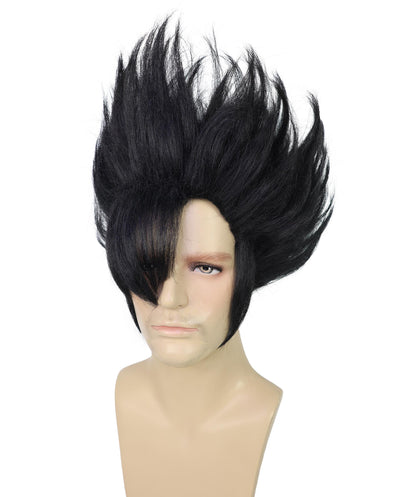 HPO Men’s Black Spiky Short Anime Wig | Synthetic Fiber Hairpiece with Breathable Capless Cap | Ideal for Halloween, Comic Cons & Cosplay Party Costumes