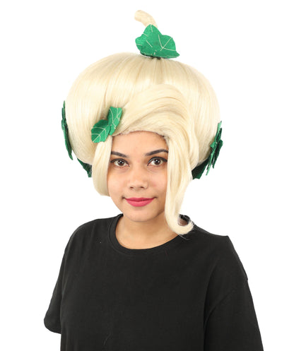 HPO Adult Women's Sculpted Pumpkin Show Wig | Multiple Color Options | Create of synthetic fiber, massive spherical updo with green leaf accents, breathable base | Halloween, theater, drag, performance, party, costume events