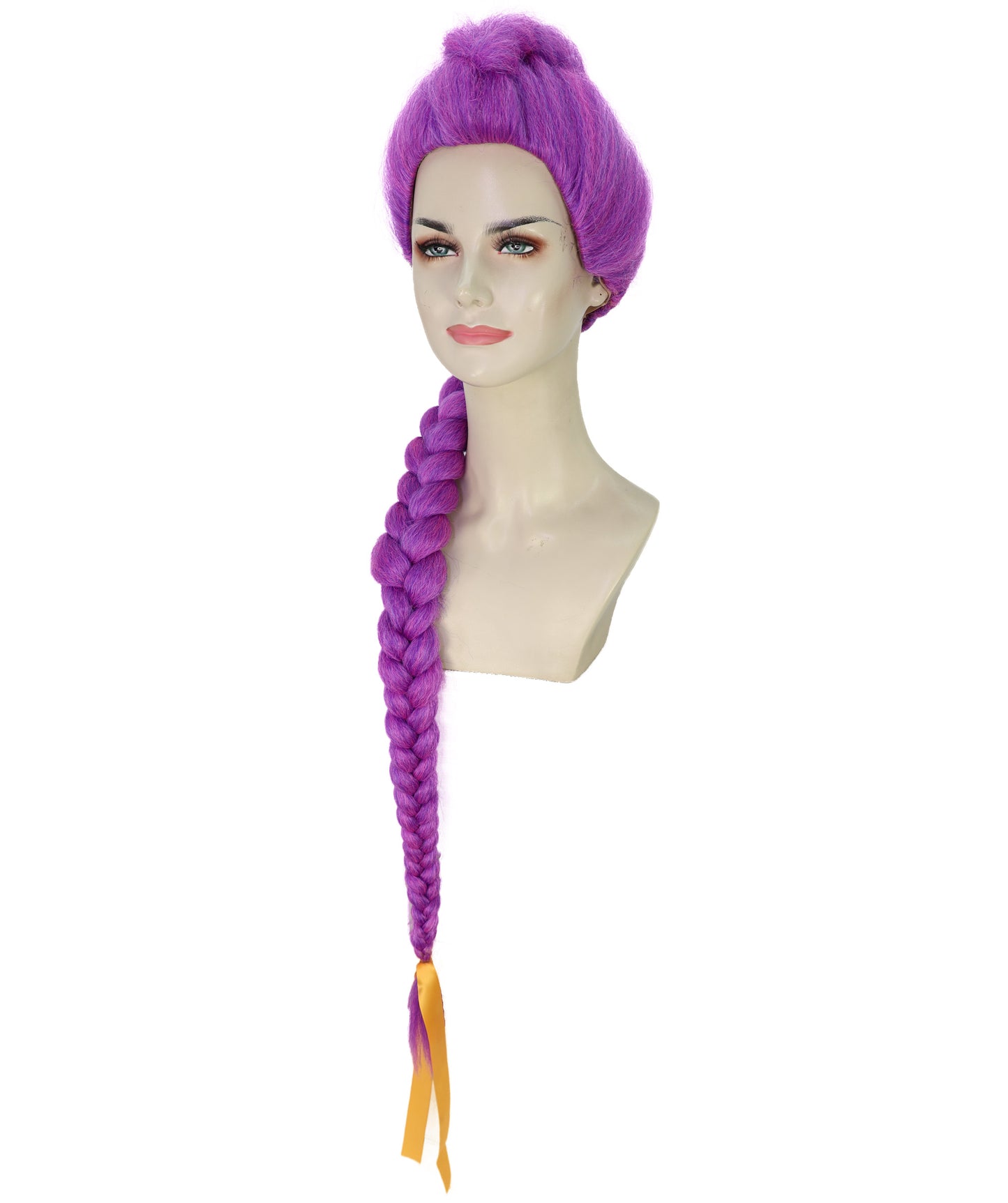 HPO Adult /Teen Women’s K-pop Demon Hunters Wig with Long Purple Fantasy Braid | Halloween Wig | Futuristic Pop Star Warrior Look