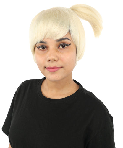HPO Adult Women's Anime Trainer Character Wig | Vibrant hue multicolor options, create of synthetic fiber, short choppy bob with high side ponytail, breathable base | Cosplay, Halloween, theater, party, performance, costume events
