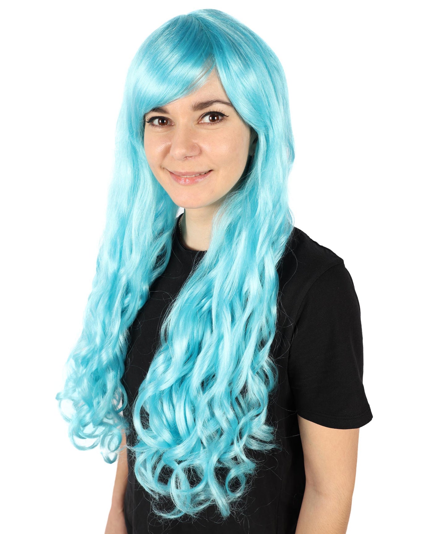 HPO Women's Multicolor Long Curly Wig with Fringe, Flame-retardant Synthetic Fiber