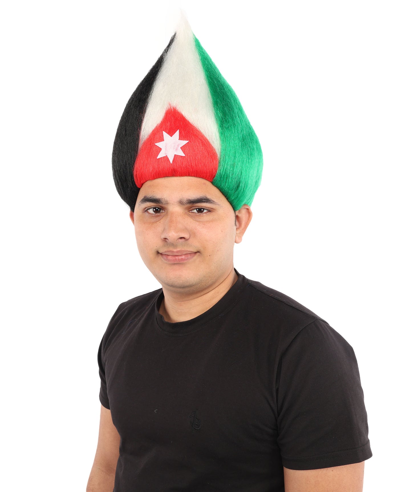HPO Unisex Jordan Flag Inspired Troll Wig – Tall Spiky Red, Black, and Green Hairpiece | Ideal  for Sport National Events & Parties