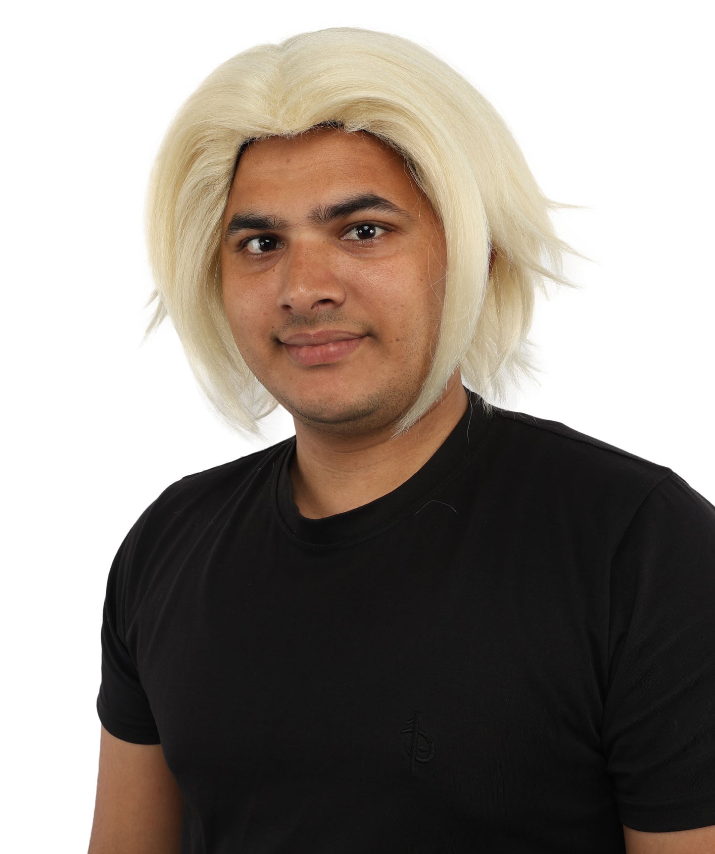 HPO Men's Two Tone Black & White Layered Anime Hair | Frosted Tips Messy Style, Natural Matte Finish, Adjustable Interior Net & Durable Strands | Carnival, Dress Up, Fantasy Conventions, Theater & Photo Shoots