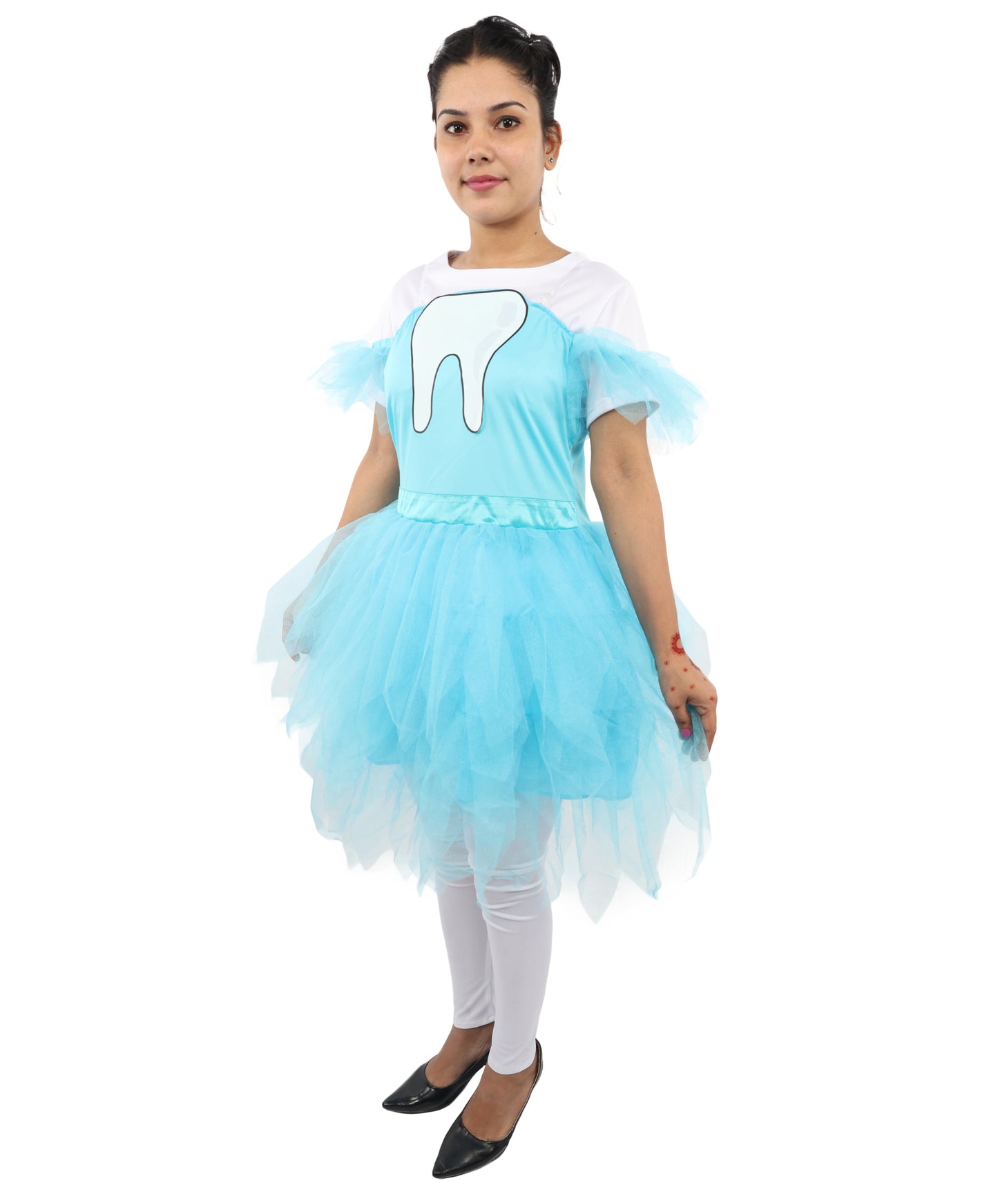 HPO Women's Blue Puff Tulle Costume | Layered Tutu Style Off Shoulder Outfit |  Party Dress for Halloween, Cosplay & Stage Performances