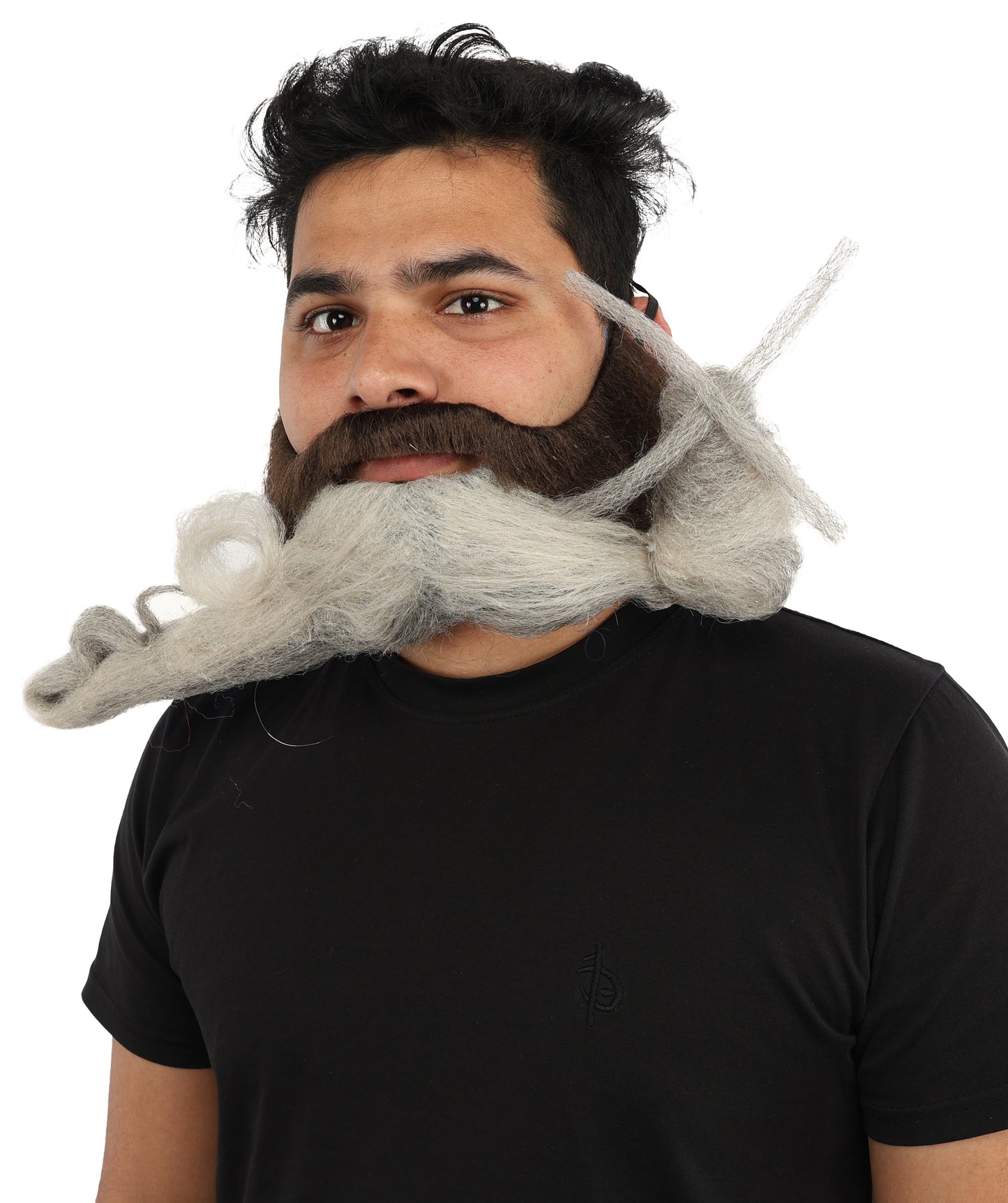 HPO Men's Sculpted Fake Beard & Mustache Set | Grey Styled Mustache Combo Synthetic Fiber | Party Halloween Cosplay Theater Drag Performance Costume Events