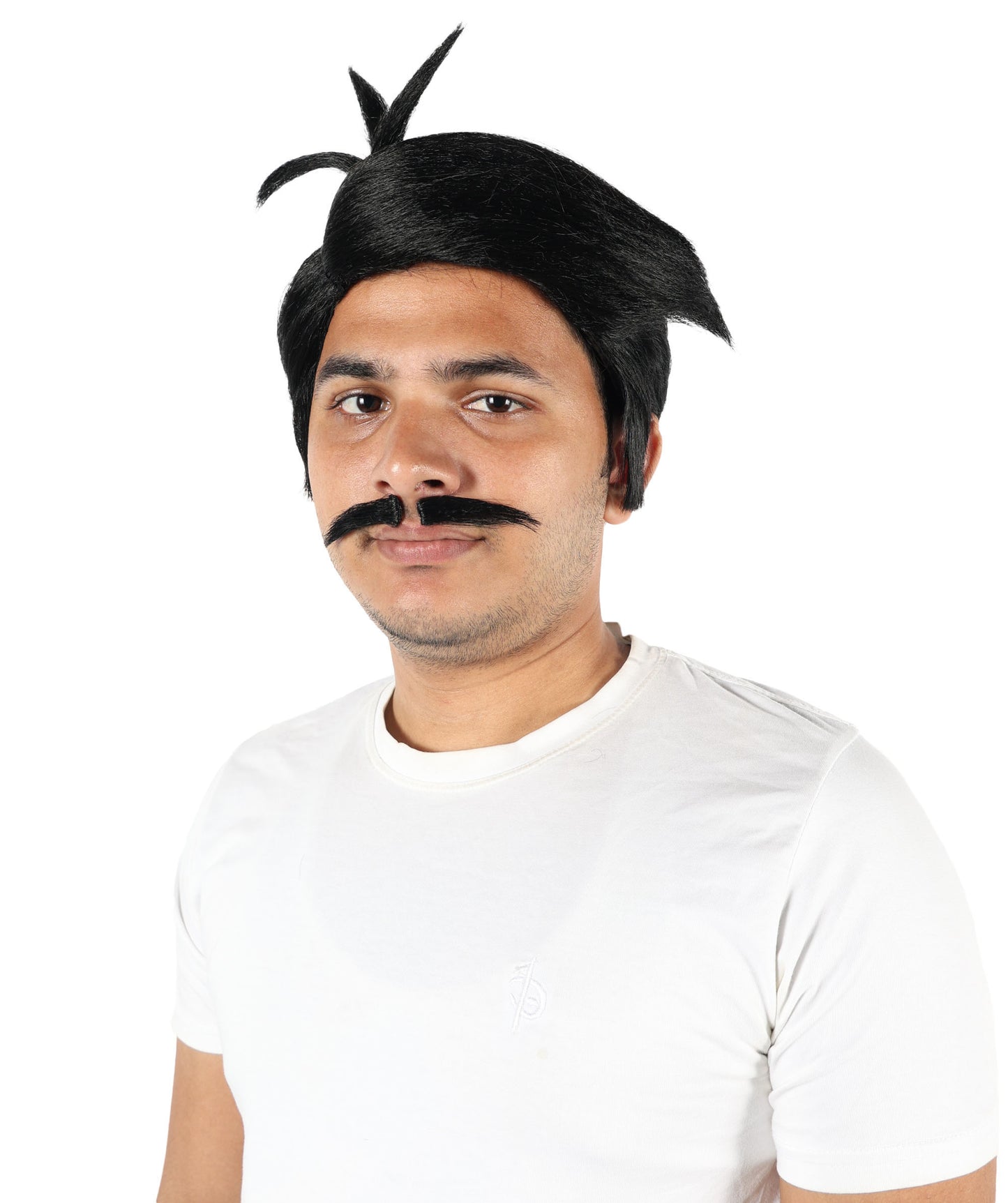 HPO Men's Western Outlaw Black Wig & Mustache Set | Short Black Synthetic Hairpiece with Matching Facial Hair | Ideal for Costume Parties & Roleplay