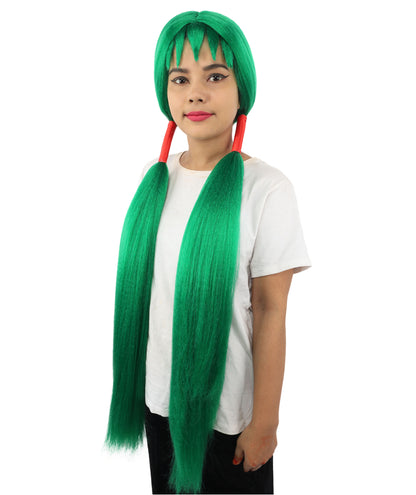 HPO Women's Extra Long Pigtail Wig | Multicolor Options | Floor Length Straight Twin Tails with Bangs, Heat Friendly Synthetic Fiber & Adjustable Cap | Halloween, Fairy Roleplay, Magical Girl Theme, Theater & Carnival