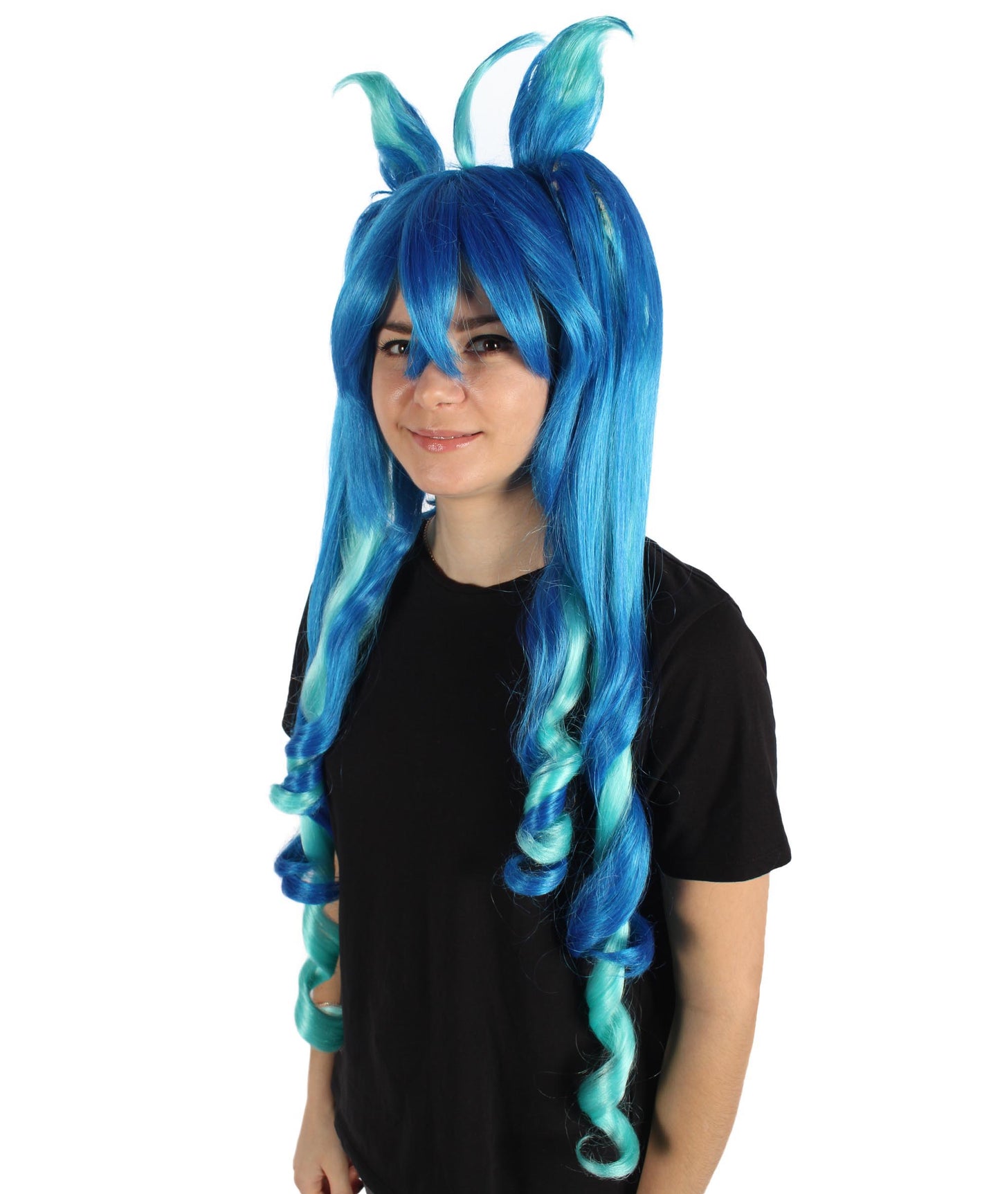 HPO Women's Dark Blue Turbo Game Extra Long Wig, Perfect for Halloween, Flame-retardant Synthetic Fiber