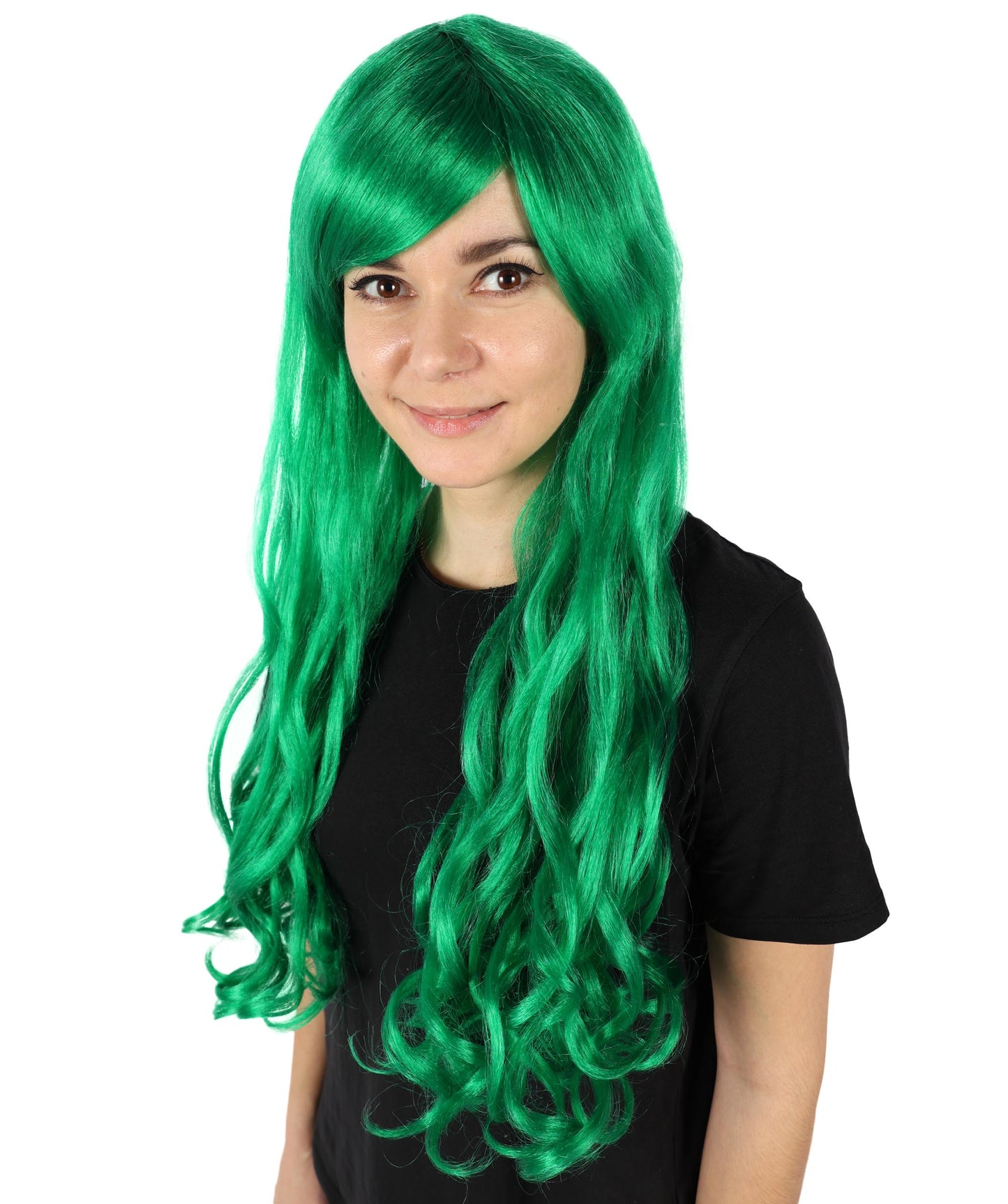 HPO Women's Multicolor Long Curly Wig with Fringe, Flame-retardant Synthetic Fiber