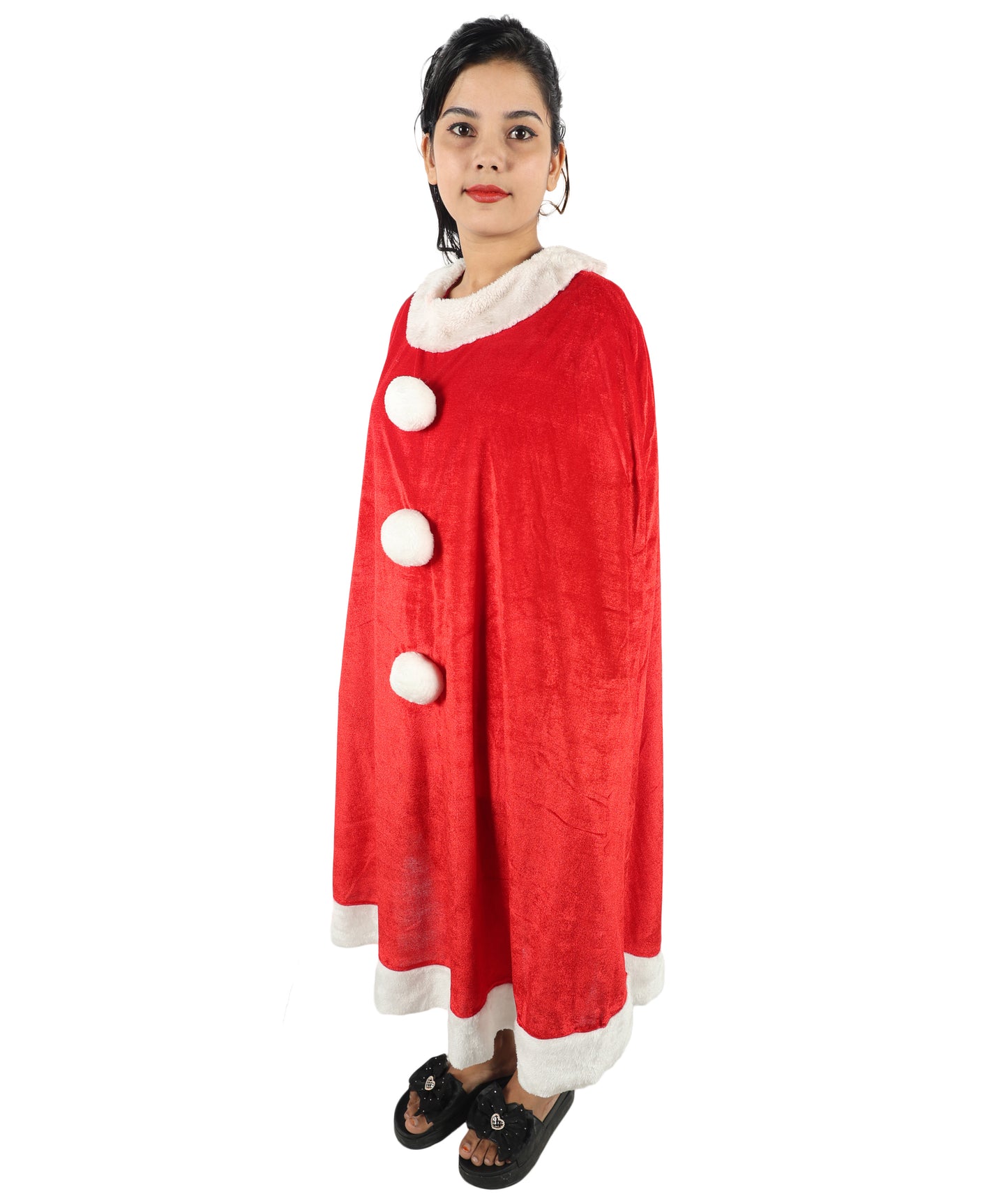 HPO Adult/Teen Women’s Festive Winter Character Costume | Red Holiday Dress with Faux Fur Trim | Lightweight Breathable Fabric –  for Parties & Stage