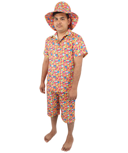Retro 80s 90s Shell Suit Costume | Men’s Multicolor Hip-Hop Tracksuit with T-Shirt & Shorts | Carnival, Disco, Sportswear Outfit for Parties & Stage