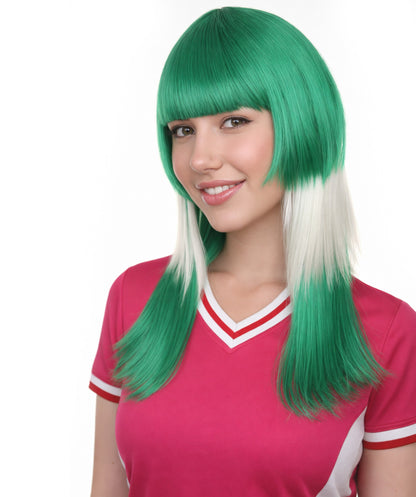 Saudi Arabia Flag Sport Party Long Bob Wig | White Green Middle East | Premium Breathable Capless Cap